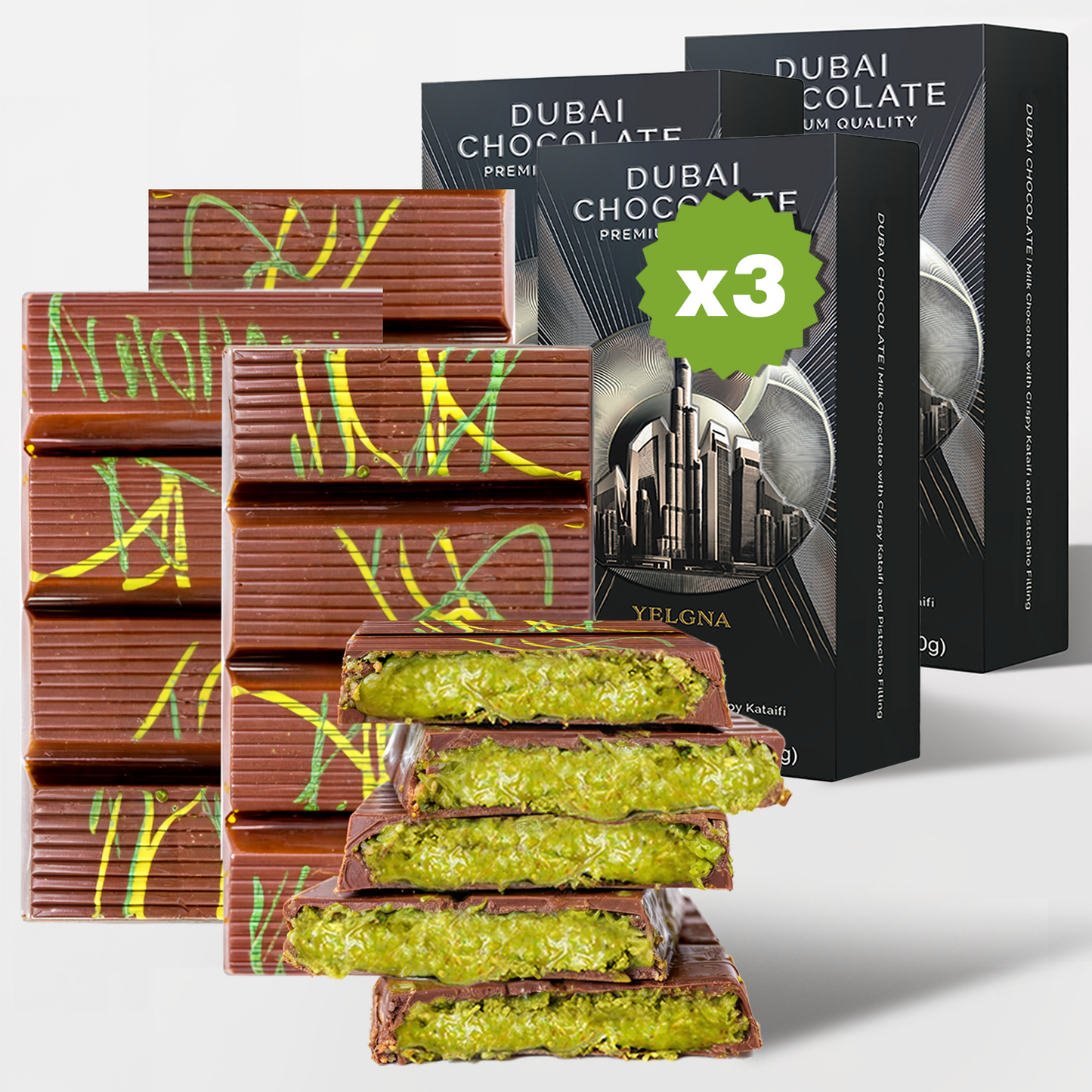 Dubai Chocolate Bar Pistachio I Viral Chocolate Bar with Pistachio Cream and Kataifi, 7.05 oz (200gr)