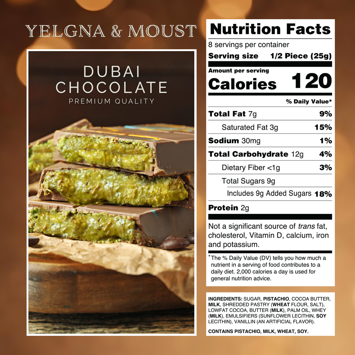 Dubai Chocolate Bar Pistachio I Viral Chocolate Bar with Pistachio Cream and Kataifi, Pack of 3, 21.15 oz (600gr)