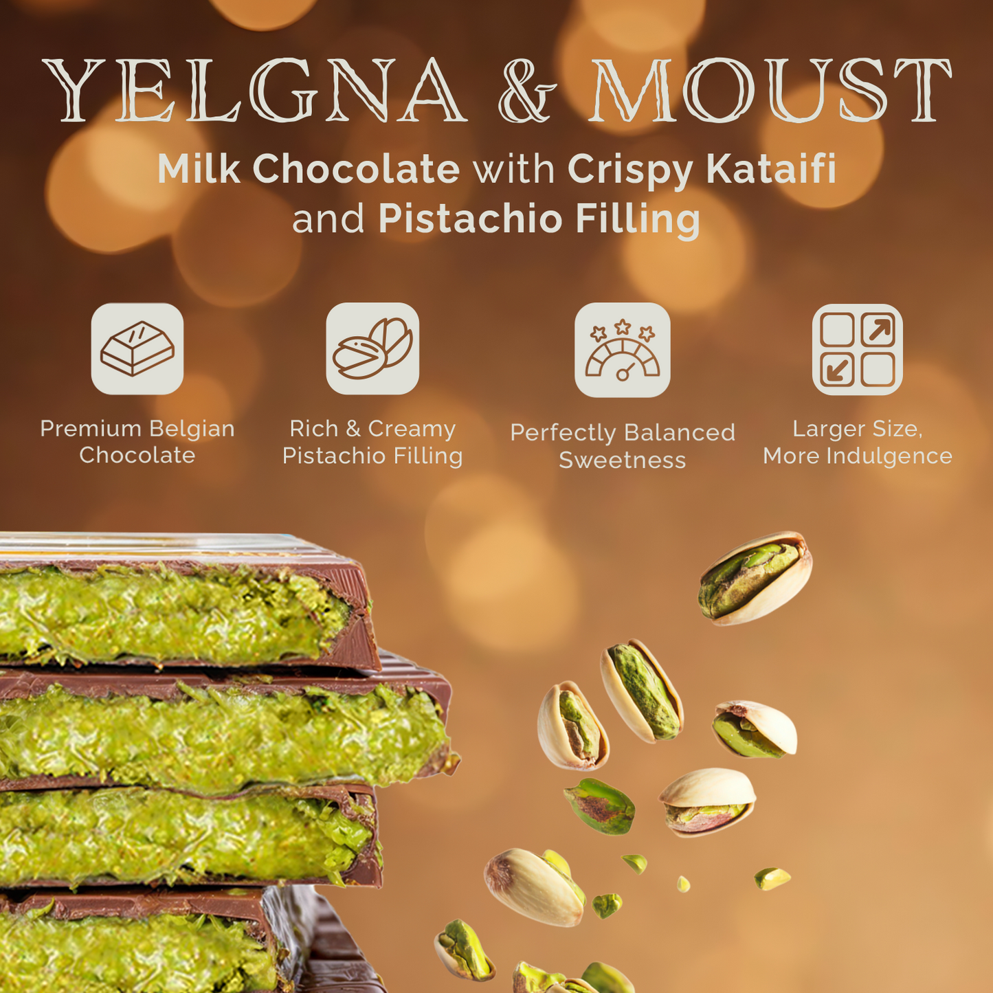 Dubai Chocolate Bar Pistachio I Viral Chocolate Bar with Pistachio Cream and Kataifi, Pack of 2, 14.10 oz (400gr)